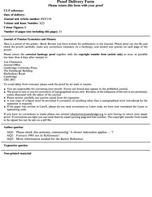 Journal Proof Delivery Form