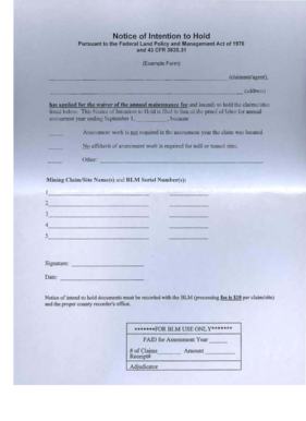 Notice of Intention to Hold