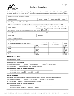 PR012 Employee Change Form - Rocky View Schools - rockyview ab