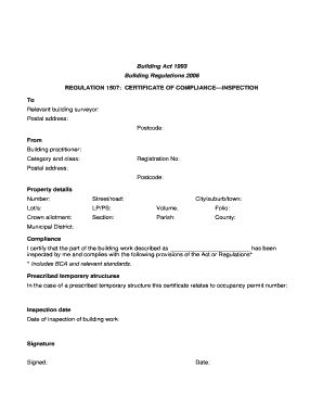 Certificate of Compliance Inspection Form