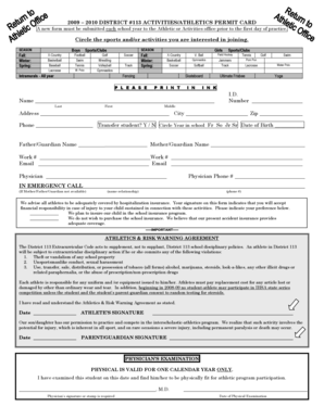 District 113 Activities/Athletics Permit Card