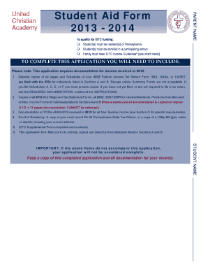 United Christian Student Aid Form