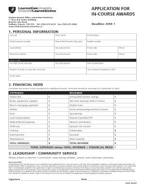 Laurentian University In-Course Awards Application