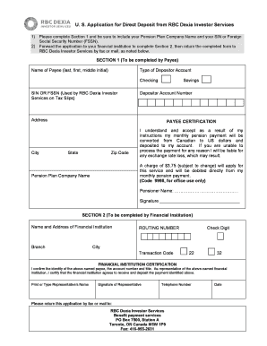 US Application for Direct Deposit from RBC Dexia Investor Services