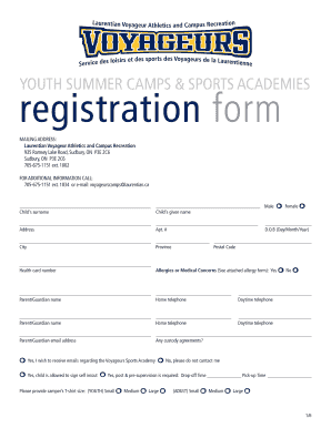 Youth Summer Camps Registration Form