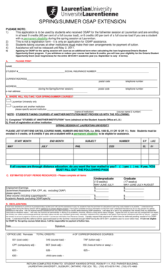 OSAP Spring/Summer Extension Application