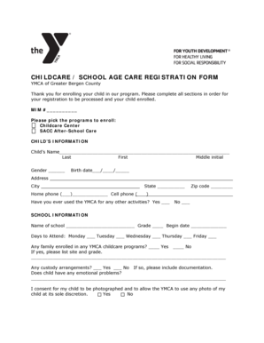 YMCA Childcare Registration Form
