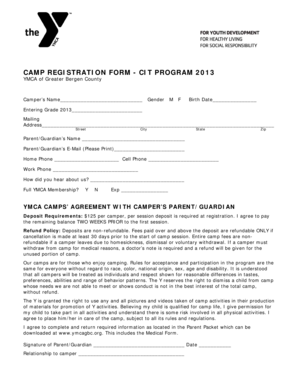 YMCA Camp Registration Form