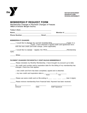 YMCA Membership Request Form