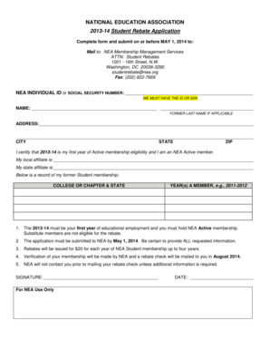 NEA 2013-14 Student Rebate Application