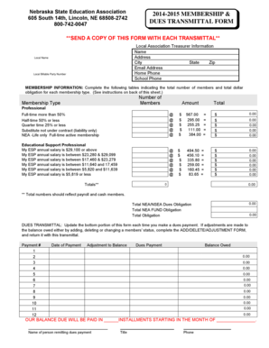 Nebraska State Education Association Membership Dues Transmittal Form