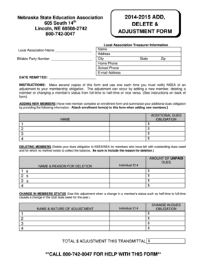 Nebraska State Education Association Adjustment Form
