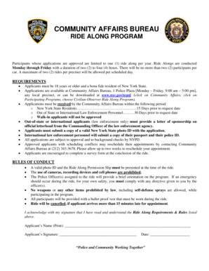 NYPD Ride Along Program Application