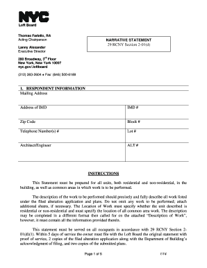 New York Loft Board Narrative Statement Form