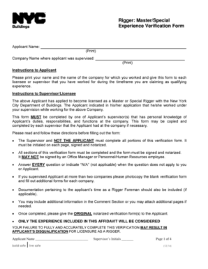 New York City Rigger Experience Verification Form