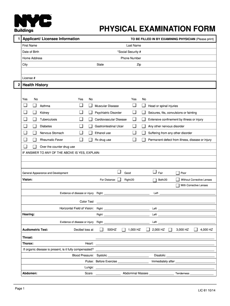 printable physical examination form 2014 Preview on Page 1