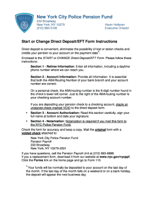 NYC Police Pension Fund Direct Deposit Form
