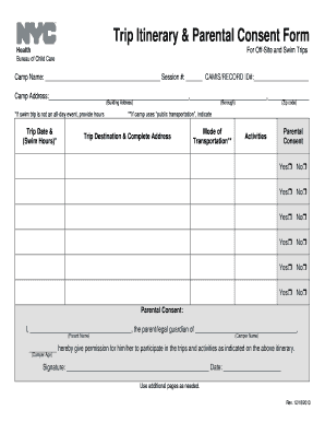 Trip Itinerary & Parental Consent Form