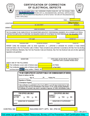 Certification of Correction of Electrical Defects
