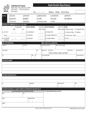 Health Benefits Report/Inquiry Form
