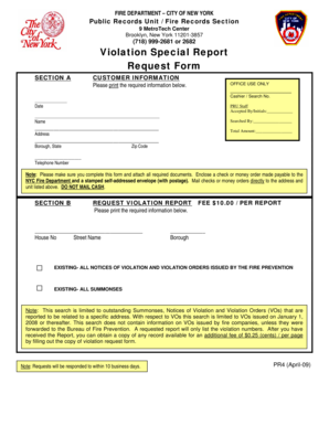 NYC Fire Department Violation Report Request Form