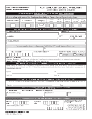 New York City Housing Authority Direct Deposit Enrollment Form