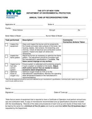 Annual Boiler Tune-Up Recordkeeping Form