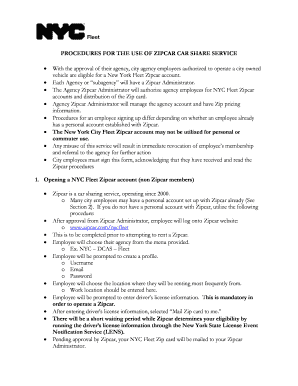 NYC Fleet Zipcar Use Agreement