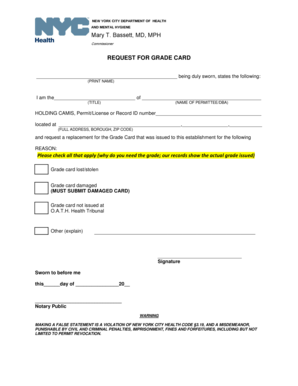 New York City Grade Card Request Form