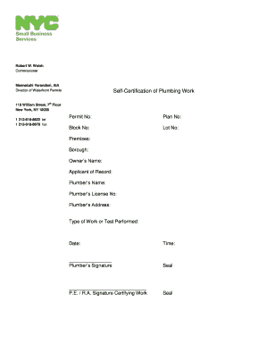 Self-Certification of Plumbing Work