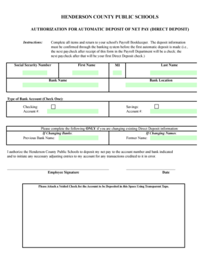 Henderson County Direct Deposit Authorization