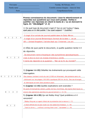 Formulaire de contrôle commun d'anglais