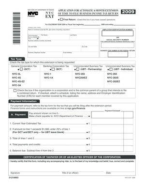 NYC Business Income Tax Extension Form