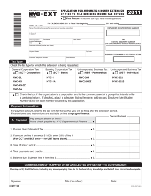 New York City Business Income Tax Extension Form
