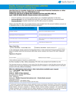 Pacific Financial Funds Transfer Form