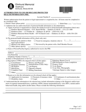 Elmhurst Memorial Healthcare Authorization to Disclose PHI