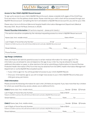 Child Proxy Form for MyEMH Record Account