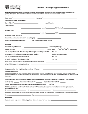 Icwales news - Student Tutoring Application Form - University of Reading - reading ac