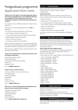 University of Reading Postgraduate Application Form