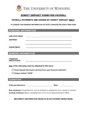 Direct Deposit Form for Payroll