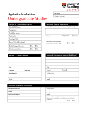 University of Reading Malaysia Undergraduate Admission Form