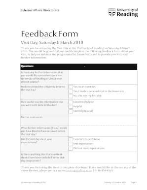 Example of an event feedback form - University of Reading - reading ac