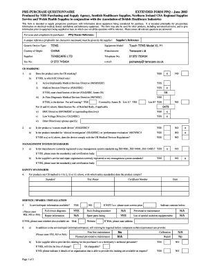 Pre-Purchase Questionnaire for Medical Equipment