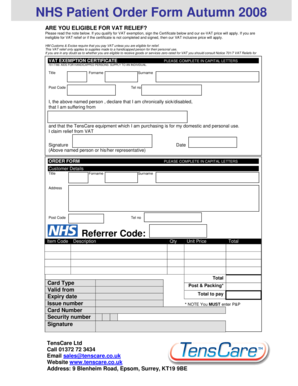 NHS Patient Order Form