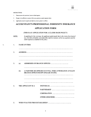 Accountant Professional Indemnity Insurance Application Form
