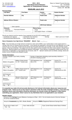 Need Based Award Retention Application