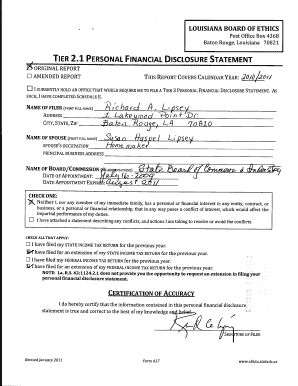 Louisiana Personal Financial Disclosure Statement