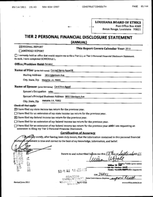 Louisiana Tier 2 Personal Financial Disclosure Statement