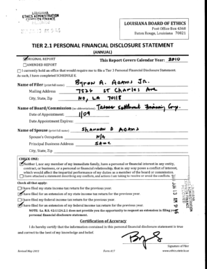 Louisiana Tier 2 Personal Financial Disclosure Statement