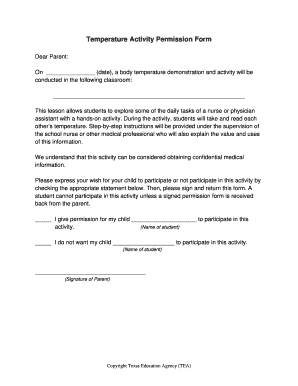 Temperature Activity Permission Form